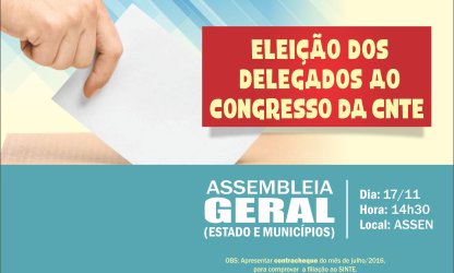  SINTE convoca assembleia geral para eleger delegados do Congresso da CNTE