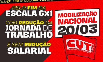 Mobilização, que começa nesta sexta (20), faz parte da jornada de luta pelo fim da escala 6x1 e pela redução da jornada. Atividade inclui panfletagens, faixas e ações de ruas simbólicas pelo país