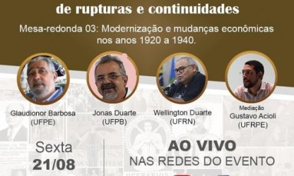 Modernização e mudanças econômicas do Nordeste dos anos 1920 a 40 são debatidas em mesa-redonda nesta sexta (21)